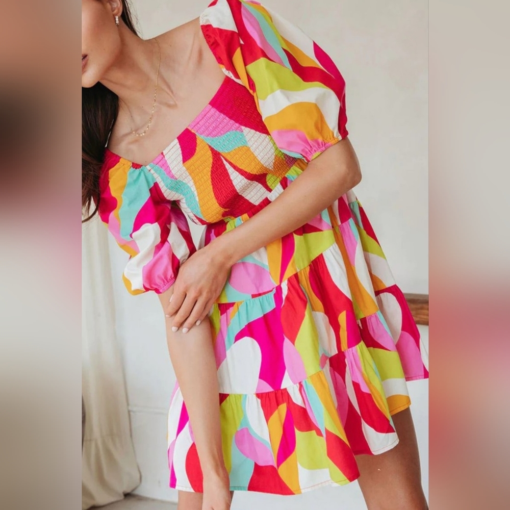 CLARA print smoked mini dress
